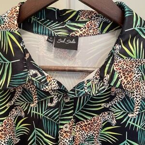 Bad Birdie: Men’s Leopard Palm Short Sleeve Golf Performance Polo Shirt | Size L